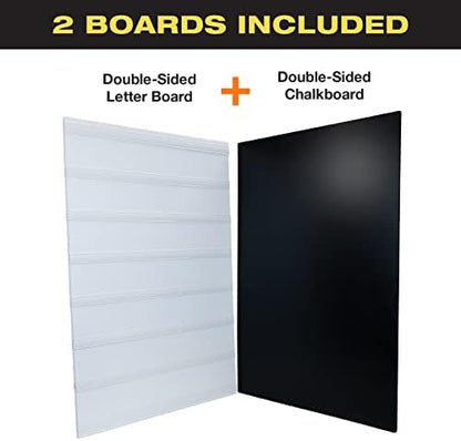 EXCELLO GLOBAL PRODUCTS Swinging Changeable Message Sidewalk Sign: 24" x 36" with 792 Pre-Cut Double Sided Letters and Storage Box. Includes Black Board & Letter Board (Green Color Legs)