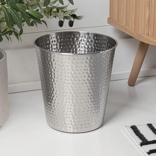 happimess Axel 2 Gal Hammered Steel Waste Bin 10", Brushed Steel, Set of 2