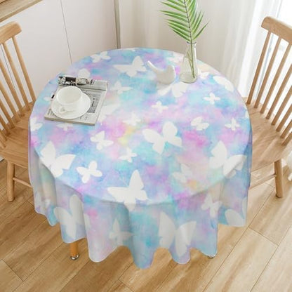 Rainbow Butterfly Tablecloth, Colorful Pink Blue White Butterflies Cartoon Print Table Cover for Farmhouse Kitchen Dining Room Table Decor, 50x50in