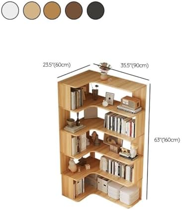 Vertical Wall Corner Shelf with Open Back 6-Shelf Wood Corner Bookshelf Floor Book Rack Multi-Layer Storage Shelf Against the Wall Bookcase White 35" L x 24" W x 63" H