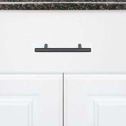 Amazon Basics Euro Bar Cabinet Handles, Drawer Pulls, 5.38-inch Length, 3-inch Hole Center, 1/2-inch Diameter, Matte Black, 10-Pack, AB1500-FB-10