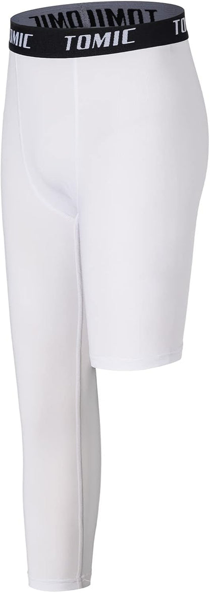 Tomic Youth Boys Kids One Leg 3/4 Leggings Compression Pants for Basketball Soccer Sports Athletic Training Tights Base Layer