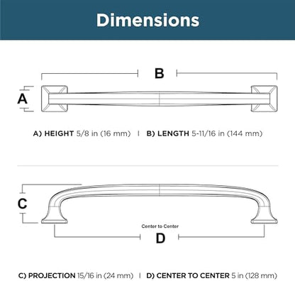 Franklin Brass (5-Pack) – Deep Bronze Cabinet Handles, 5-1/16 Inch Hole Center, Pulls for Drawers, Kitchen Cabinet Door, Dressers | Lombard