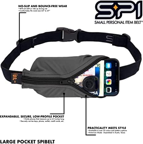 SPIbelt Running Belt for Women Men, Phone Holder for Running, Running Fanny Pack, Holder for Phone, Running Waist Pack, Adjustable Waist, [Fits All Phones]. Anthracite with Black Zipper