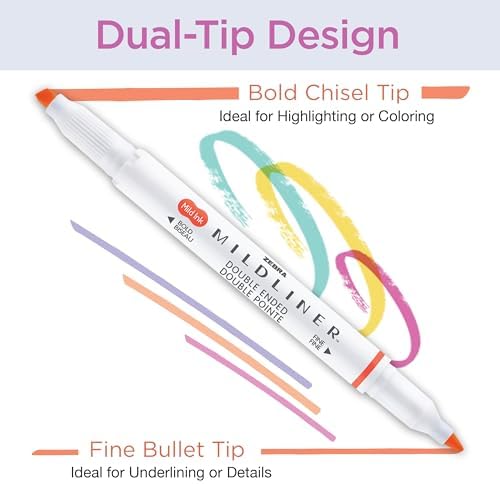 Zebra Pen MILDLINER No Bleed Highlighter, Neutral Vintage, Dual Tip, 8-Pack