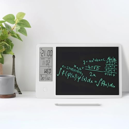 10.3 in LCD Desk Calendar Writing Tablet, Memory Aid Clock with Note Board, Rechargeable Task Planner with Time Date Temp Display, Includes Stylus, Gift for Retirement Men Women