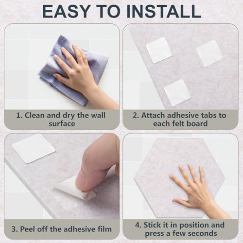 8 Pack Hexagon Felt Cork Board Tiles, 12'' Felt Bulletin Board for Walls Decor with 30 Pushpins, 50 Adhesive Tabs for Office & Home Pin Board, Notes Photos & DIY Classroom Decor (Gradual Blue)