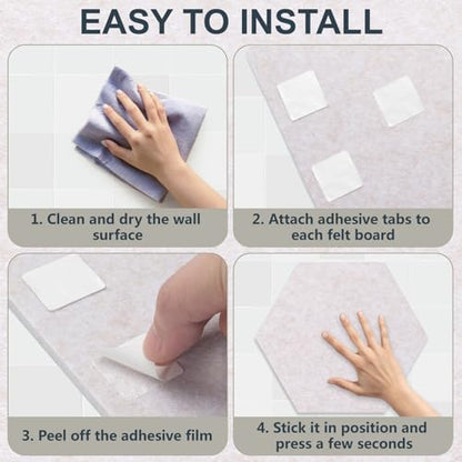 8 Pack Hexagon Felt Cork Board Tiles, 12'' Felt Bulletin Board for Walls Decor with 30 Pushpins, 50 Adhesive Tabs for Office & Home Pin Board, Notes Photos & DIY Classroom Decor (Gradual Blue)