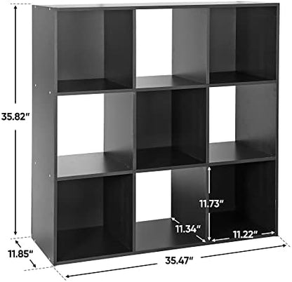 JupiterForce 9 Cube Storage Organizer Wooden Display Shelf W/ 5 Removable Back Panels, Customizable Bookcase Bookshelf for Home, Office, Bedroom and Living Room (Black)