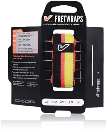 Gruv Gear Fret Wrap & Guitar Mute, Fretwrap for Acoustic, Electric & Bass | String Dampener Recording, Tapping & Practice Accessory (1 Pack, Medium Black/Red/Yellow, Fits 5 String Bass, 7 String