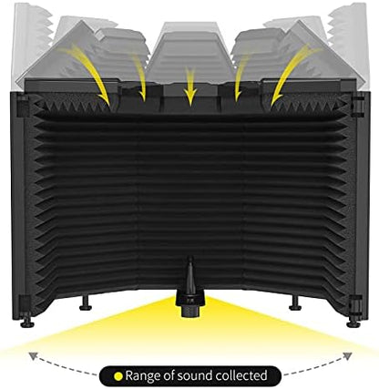 XTUGA MIS02 Recording Microphone Isolation Shield, 5 Panels Soundproof Foam