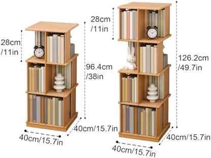 GAMAK Rotating Bookshelf Kids 360 Display 3-4 Tier Revolving Bookcase with Brake Wheels Floor Standing Bookcase Narrow Bookshelf for Small Spaces Natural Wood (Color : Walnut, Size : Moving_Three)