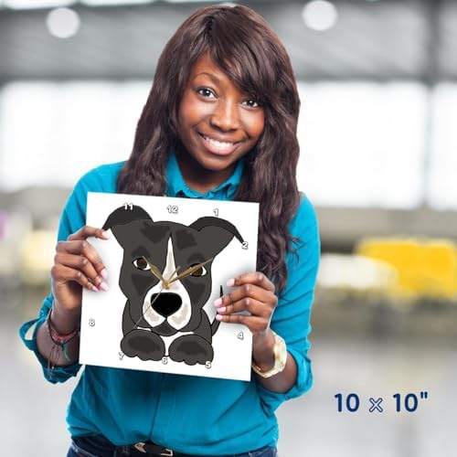 3dRose Funny Grey Pitbull Puppy Dog Cartoon - Wall Clock, 15 by 15-Inch (DPP_201801_3)