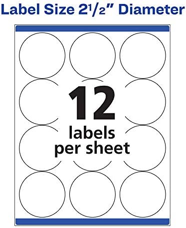 Avery® Round Printable Labels, 2.5" Diameter, Matte White, Sure Feed® Technology, Laser & Inkjet Compatible, 300 Blank Labels Total, Great for Branding, Packages, School Supplies, and More (5294)