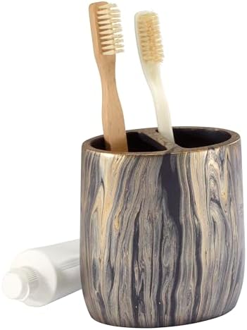 Nicole Miller - Bathroom Set, 4pc Resin Countertop Accessories, Multipurpose Home Decor, Dorm Room Essentials (Harper Collection, Black/Gold)