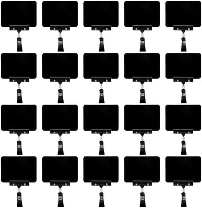 20Pack Mini Chalkboard Signs with Rotatable Clip, Erasable Double Sided Blackboard Clips Plastic Merchandise Sign Display Clip Holder for Food, Store Signs Displays (Black)