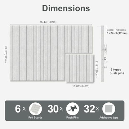 0.47" Thick Felt Pin Board 36"x24" Large Cork Board Alternative 6 Pack 11.81"x11.81"Felt Bulletin Board Wall Tiles Notice Board with 30 Pushpins for Home Office School(Fine-Light Camel)