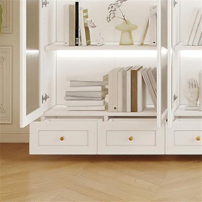 5-Layer Wood Barrister Bookcase with Multiple Drawers & Shelves Bookcase Bookshelf Integrated Home Living Room Study Cabinet Modern Display Cabinet Shelf White 126" L x 13" W x 91" H
