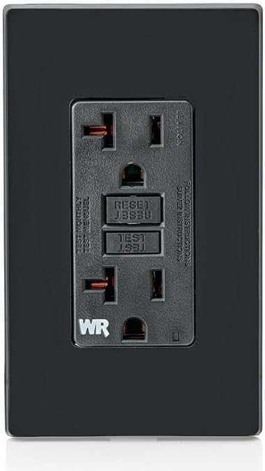 Leviton GFCI Weather-Resistant Outlet, 20 Amp, Self Test, Non Tamper-Resistant with LED Indicator Light, Outdoor Locations, GFWR2-E, Black
