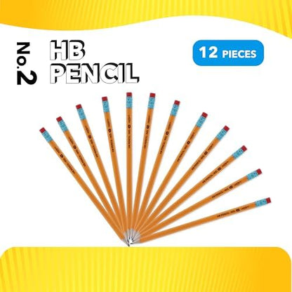 Pointer No. 2 HB Pencils – 12 Pack Pre‑Sharpened Yellow Wood‑Cased Pencils with Soft Erasers, Hexagonal Body for School, Office & Standardized Testing