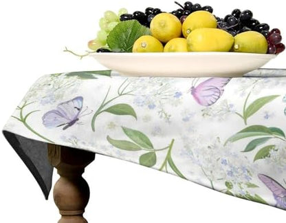 Butterfly Floral Tablecloth, Spring Summer Watercolor Flowers Plants Leaves Print Table Cover for Party Picnic Dinner Decor 60x90in