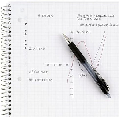 Five Star Spiral Notebook + Study App,1 Subject,Graph Ruled Paper,8-1/2" x 11",100 Sheets,Fights Ink Bleed,Water Resistant Cover,Assorted Colors (73549),6 Count (Pack of 2)