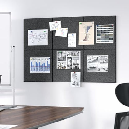 Neatsure Large Cork Board for Wall, 36" x 24" Bulletin Board with Pushpins, 6 Panels Felt Tiles Tack Push Pin Board for Office, Dark Gray