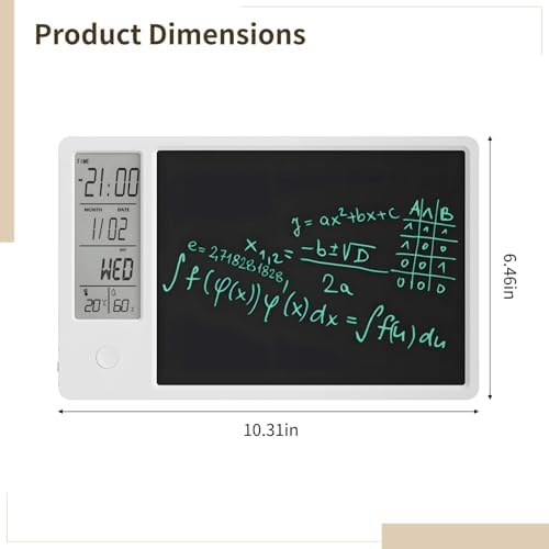 10.3 in LCD Desk Calendar Writing Tablet, Memory Aid Clock with Note Board, Rechargeable Task Planner with Time Date Temp Display, Includes Stylus, Gift for Retirement Men Women