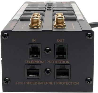 Tripp Lite Isobar 10 Outlet Audio/Video Surge Protector Tel/Modem/Coax/Network 8ft Cord Right Angle Plug, & $500,000 Insurance (HT10DBS) Black
