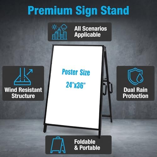 A Frame Sidewalk Sign 24x36 inches Sandwich Board Signs Outdoor Heavy Duty Double-Sided,including 4 Corrugated Boards & 4 Anti-Glare Covers for Business Indoor Outdoor (2 PACK)