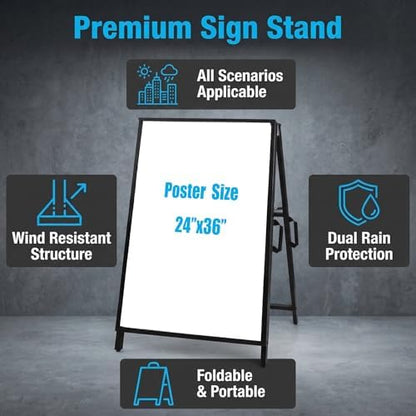 A Frame Sidewalk Sign 24x36 inches Sandwich Board Signs Outdoor Heavy Duty Double-Sided,including 4 Corrugated Boards & 4 Anti-Glare Covers for Business Indoor Outdoor (2 PACK)