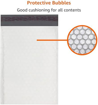 Amazon Basics Poly Bubble Mailer, 8.5" x 12" (Internal Size 8.25" x 11"), Self-Seal, 100-Pack, White/Grey
