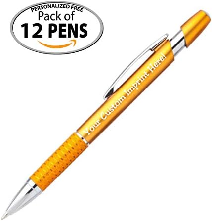 ExpressDesigns™ Personalized Ballpoint Pens Click action Custom Black writing ink - The Sleeker - Full color Printed Name Pens with Your Logo/Text/Message -Includes Personalization - 12 Qty (Gold)