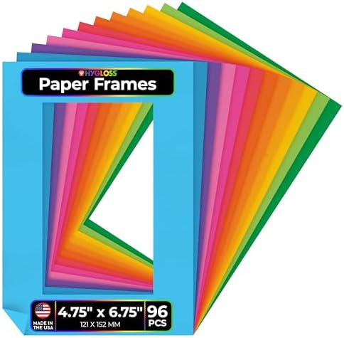 Hygloss 96 Pack Paper Picture Frames, Colorful cardstock Photo Frame 4.75x6.75-Inch, Papers Frames to Decorate for Wedding Birthday DIY Classroom Crafts and Decorations