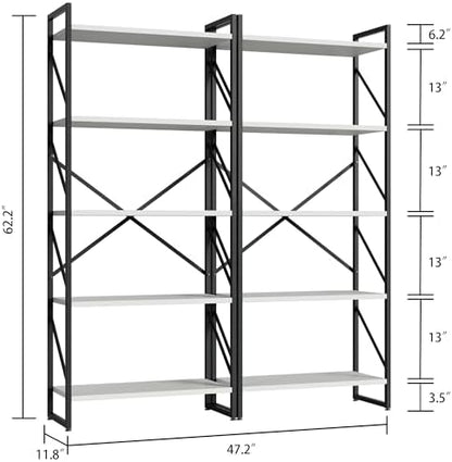 Shintenchi 2-Tier Bookshelf: Tall Industrial Bookcase for Living Room/Home/Office, Modern Book Holder with Storage Rack Shelves - White