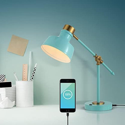 JONATHAN Y Allegra Metal Task Desk Lamp USB Port 18.5", Cyan/Brass Gold