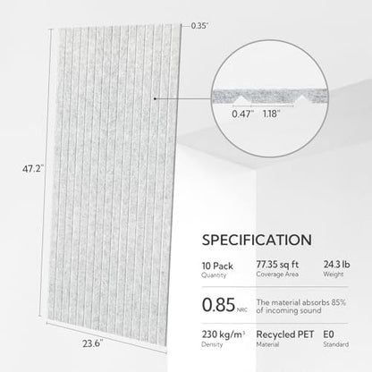 Olanglab Acoustic Wall Panels, 10 Pack, 48" x 24", Silver Gray