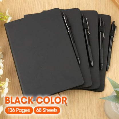 20 Pack Lined Journal Notebook with Pen, A5 Hardcover Leather Journal 5.5"*8.3", Black 136 Pages College Ruled Notebooks and Pen Set for Office School Business Supplies