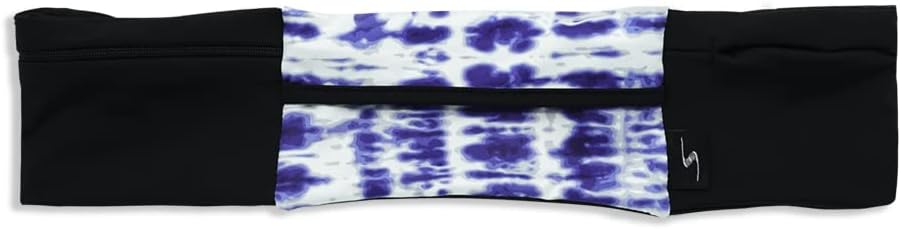 3 Pocket Adjustable Running Belt Waist Pack, Fanny Pack For Working Out With Sweat Resistant Backing, Holds All iPhone Models (Tie Dye/Blue, Small/Medium)