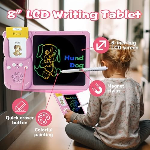 Writing Drawing Tablet with Talking German Flash Cards - Pink