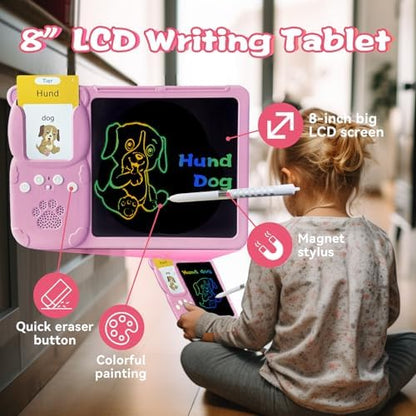 Writing Drawing Tablet with Talking German Flash Cards - Pink