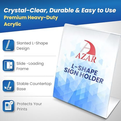 Azar Displays 112716 7" W x 11" H Vertical L-Shaped Sign Holder (10 Pack)