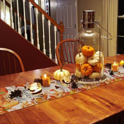Fall Pumpkin Table Runner Dresser Scarf 13 x 60 Inch Harvest Orange Maple Leaves Table Runners Non-Slip Heat Resistant Kitchen Dining Table Decor for Autumn Thanksgiving Holidays Indoor Outdoor