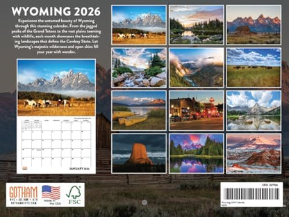 Wyoming Calendar 2026 Wall 12 Month Monthly WY Scenic Souvenirs Themed Gifts | American Made In The USA