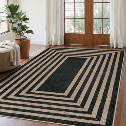 Lahome Modern Geometric Easy Jute Outdoor Rug, 5x7 Patio Living Room Rug