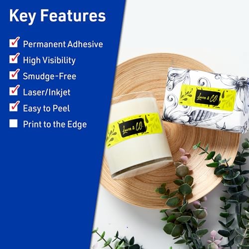 Avery Printable Rectangle Labels, Sure Feed Technology, 1" x 4", Neon Yellow Labels, Laser/Inkjet Printable, 200 Total, Great for Mailing and Cosmetics