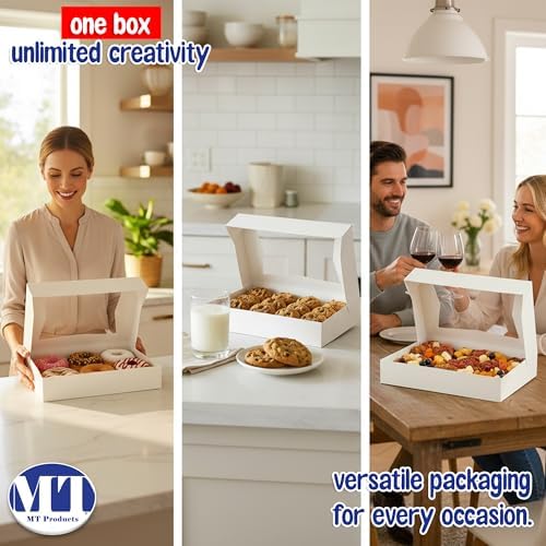 MT Products White Bakery Boxes 12 x 8 x 2.25 Auto Popup 25 Pack Made in USA