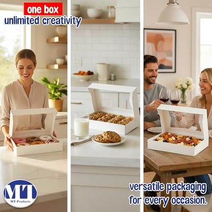 MT Products White Bakery Boxes 12 x 8 x 2.25 Auto Popup 25 Pack Made in USA
