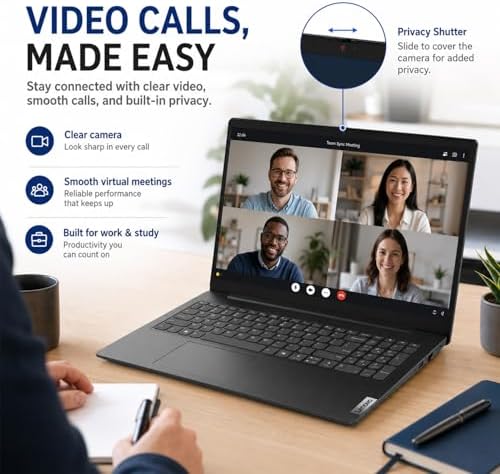 Lenovo 2026 V15 Slim Business Laptop, 15.6" FHD Display, Powerful Intel Quad-Core Processor, 16GB DDR5 RAM, 512GB SSD, Wi-Fi 6, Ethernet(RJ45), HDMI, 8-Hour Battery, Windows 11 Pro, MS 365 for the Web
