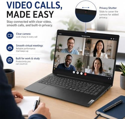 Lenovo 2026 V15 Slim Business Laptop, 15.6" FHD Display, Powerful Intel Quad-Core Processor, 16GB DDR5 RAM, 512GB SSD, Wi-Fi 6, Ethernet(RJ45), HDMI, 8-Hour Battery, Windows 11 Pro, MS 365 for the Web